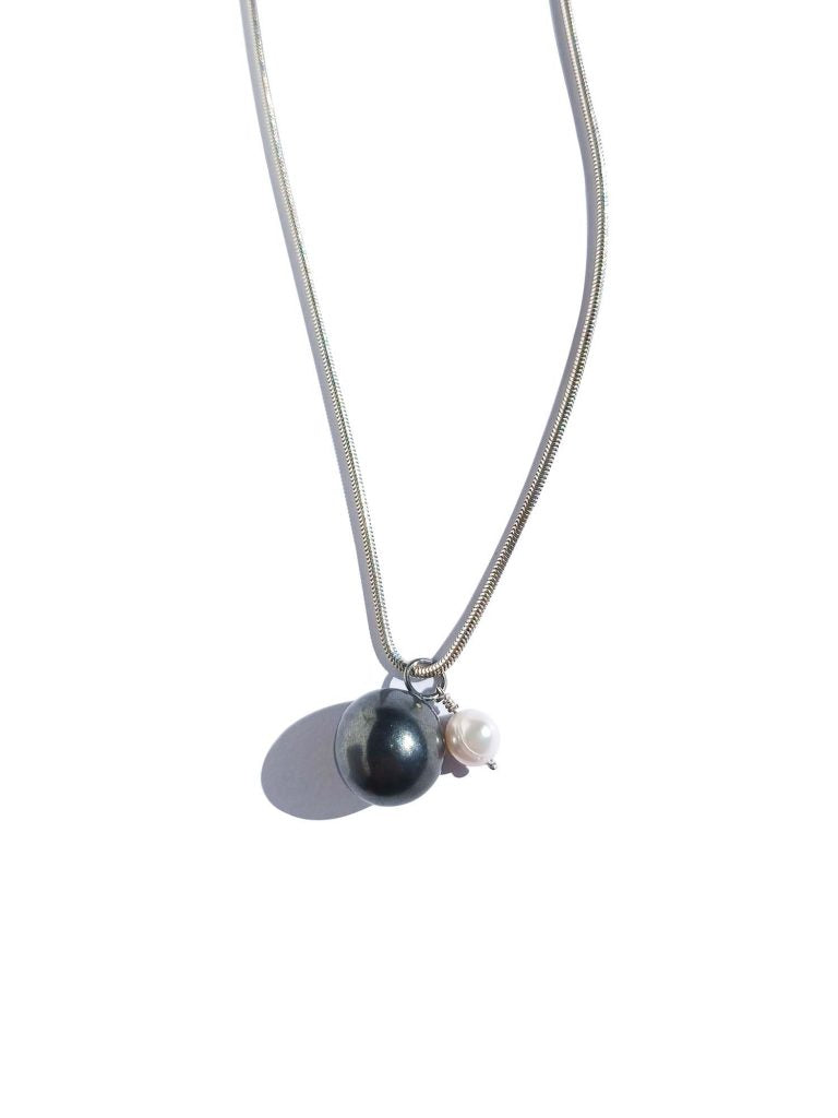 Charcoal Ball & Pearl Snake Necklace