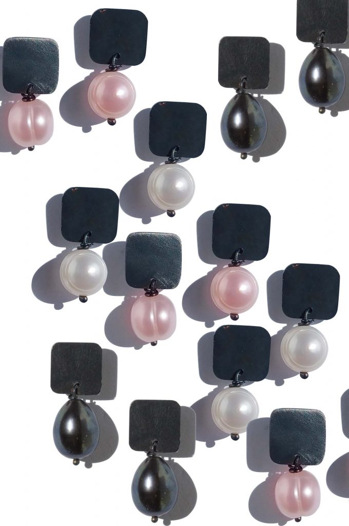 Charcoal & Black Pearl Square Jane Earrings