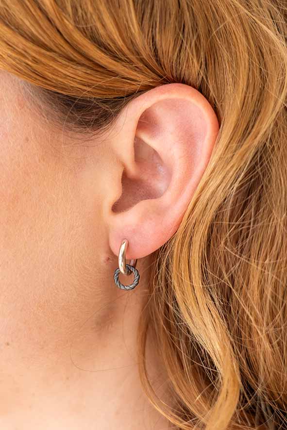 Silver & Charcoal Baby Double Hoop Earrings