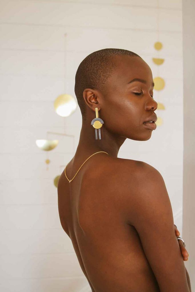 Gold & Charcoal Parallel Deco Earrings