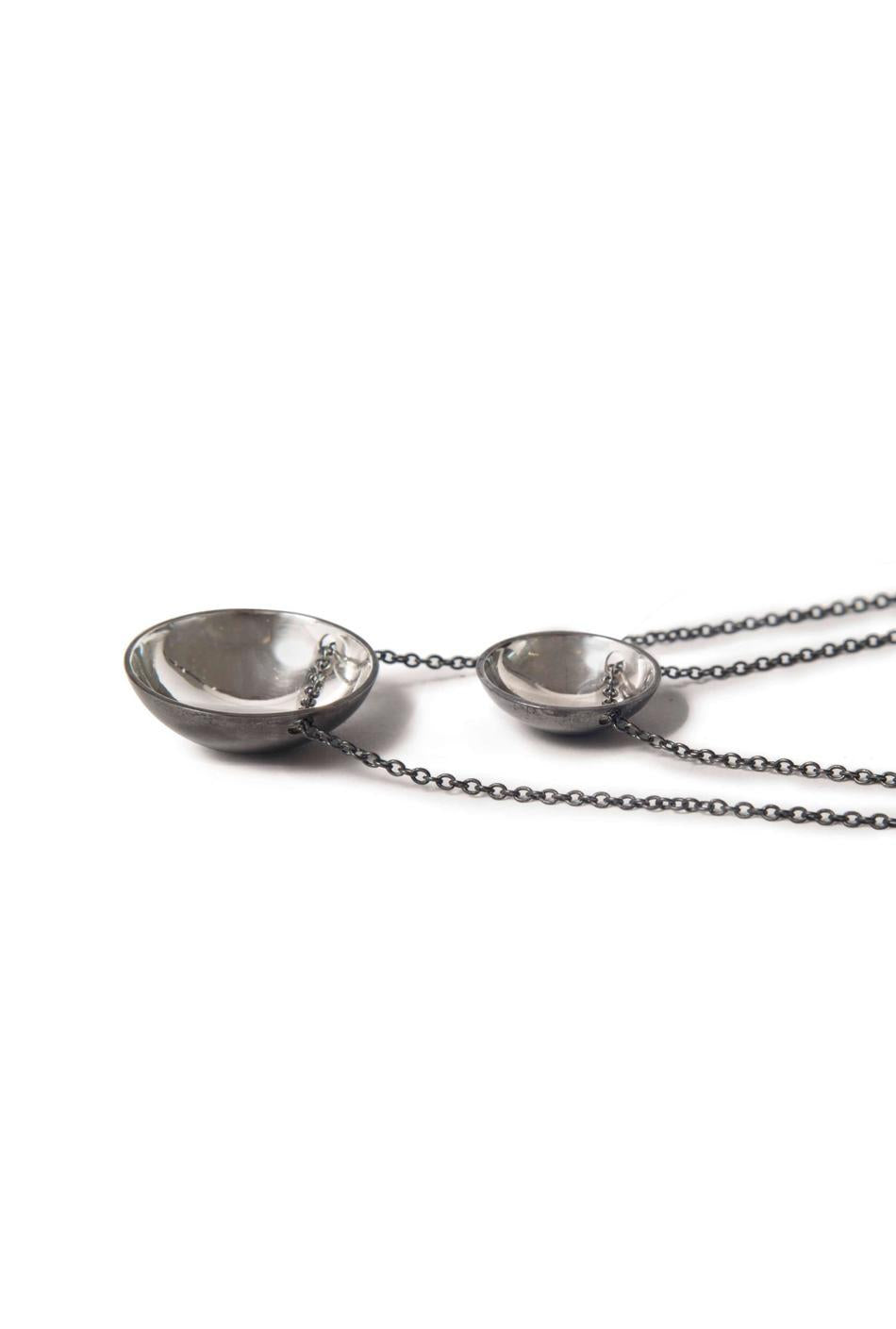 Charcoal & silver bowl domed necklace