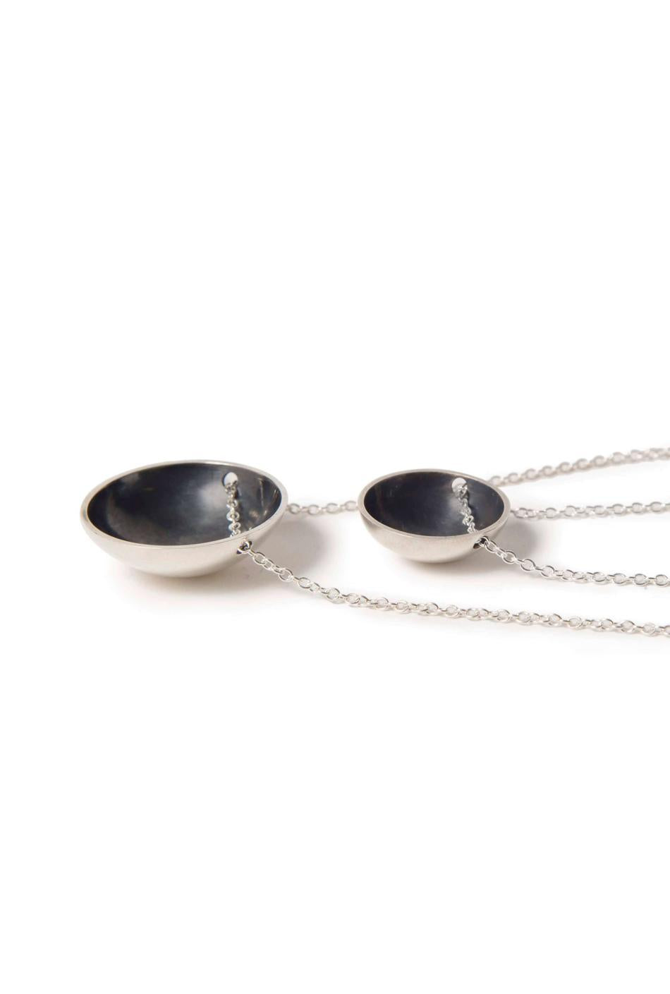 Silver & charcoal bowl domed necklace