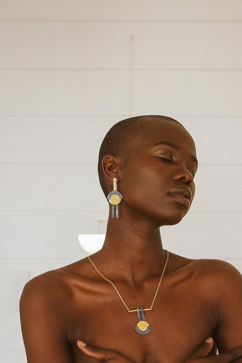 Gold & Charcoal Parallel Deco Earrings