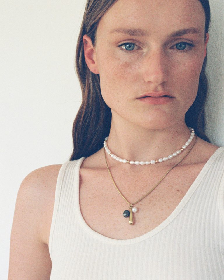 Gold Drop & Pearls Snake Chain