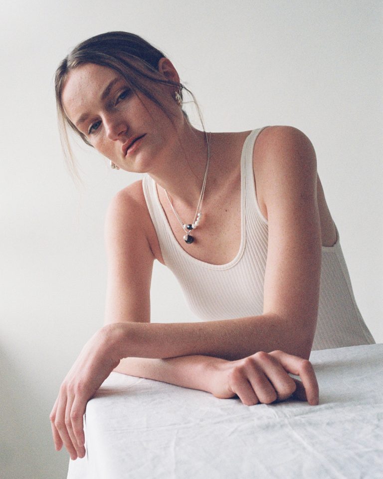 Charcoal Ball & Pearl Snake Necklace