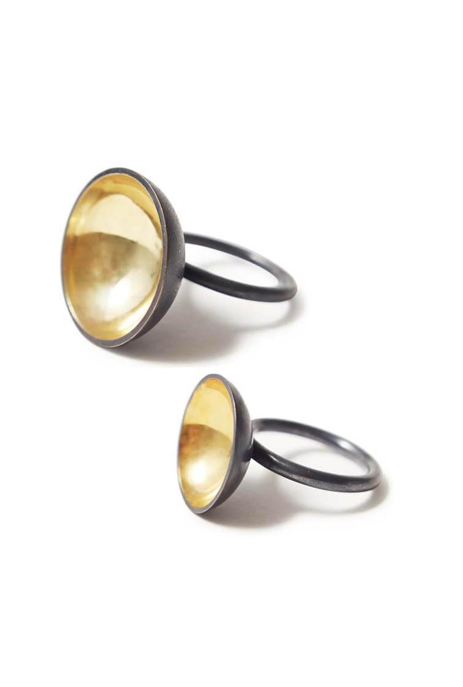 Charcoal & gold bowl domed ring