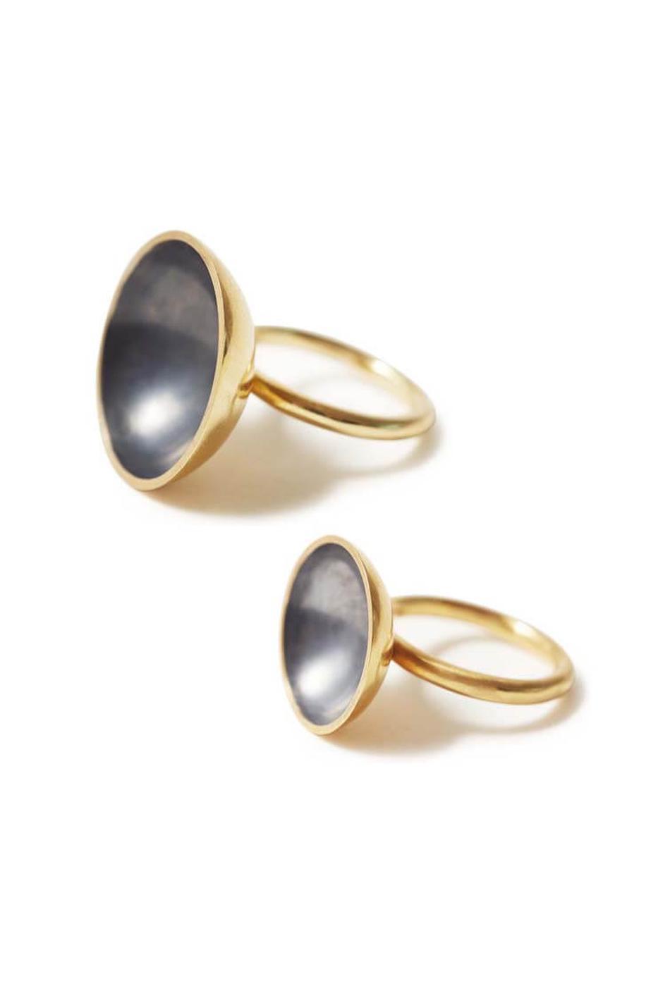 Gold & charcoal bowl domed ring