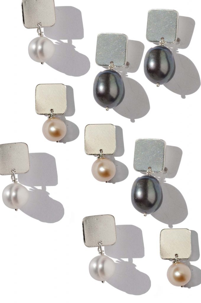 Silver & Black Pearl Square Jane Earrings