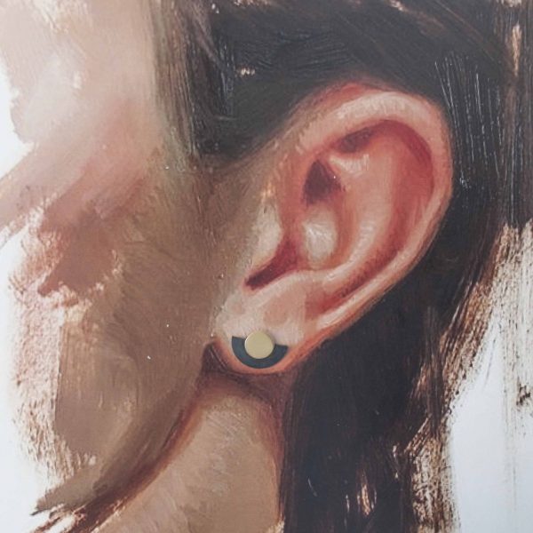 Charcoal & Gold Disc & Dot Earring