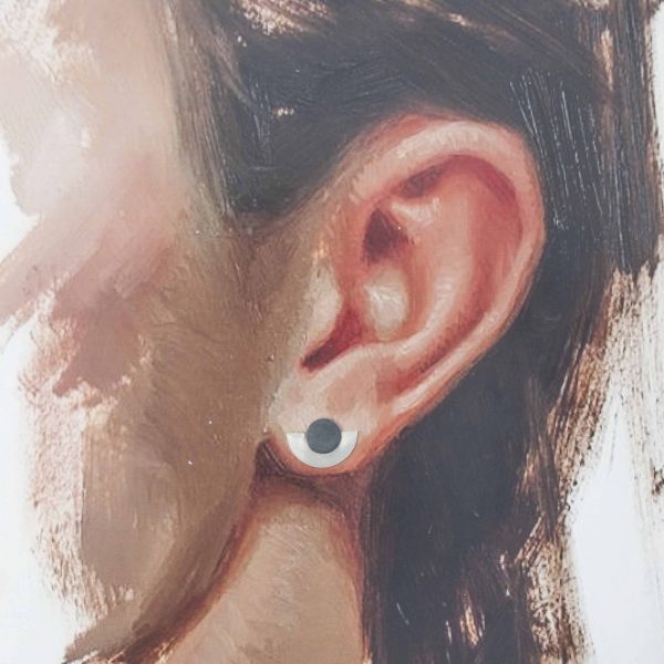 Silver & Charcoal Disc & Dot Earring