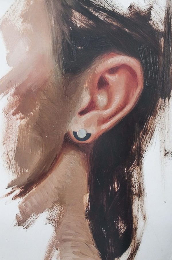 Charcoal & Silver Disc & Dot Earring