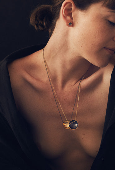 Gold & charcoal bowl domed necklace