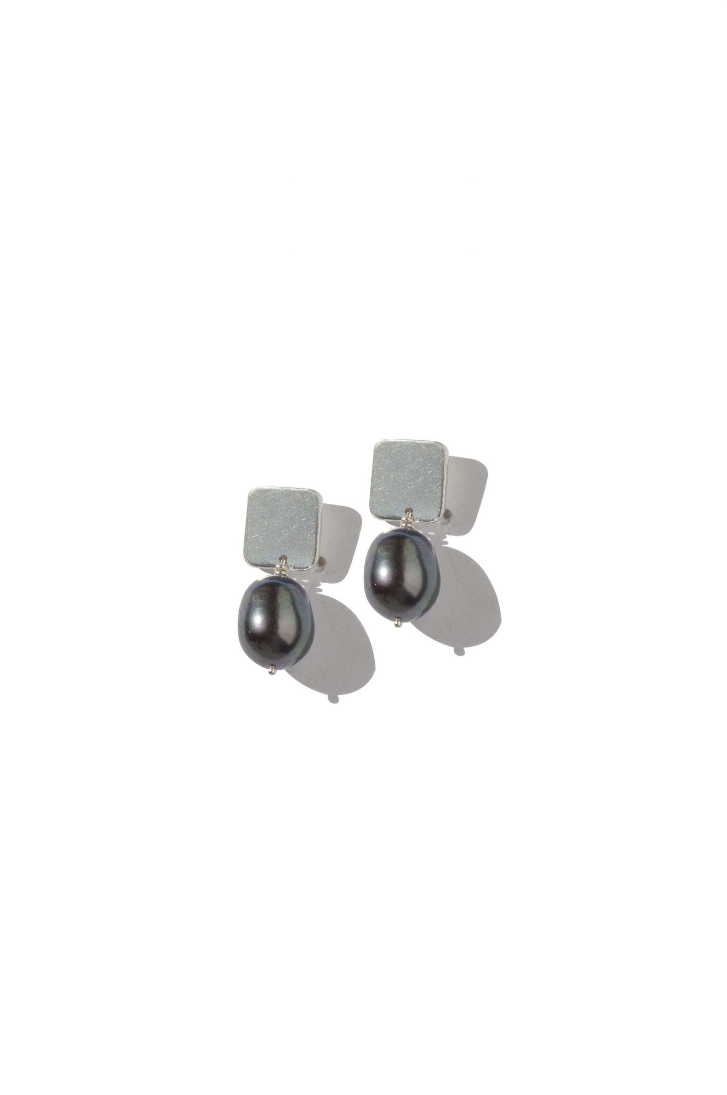 Silver & Black Pearl Square Jane Earrings