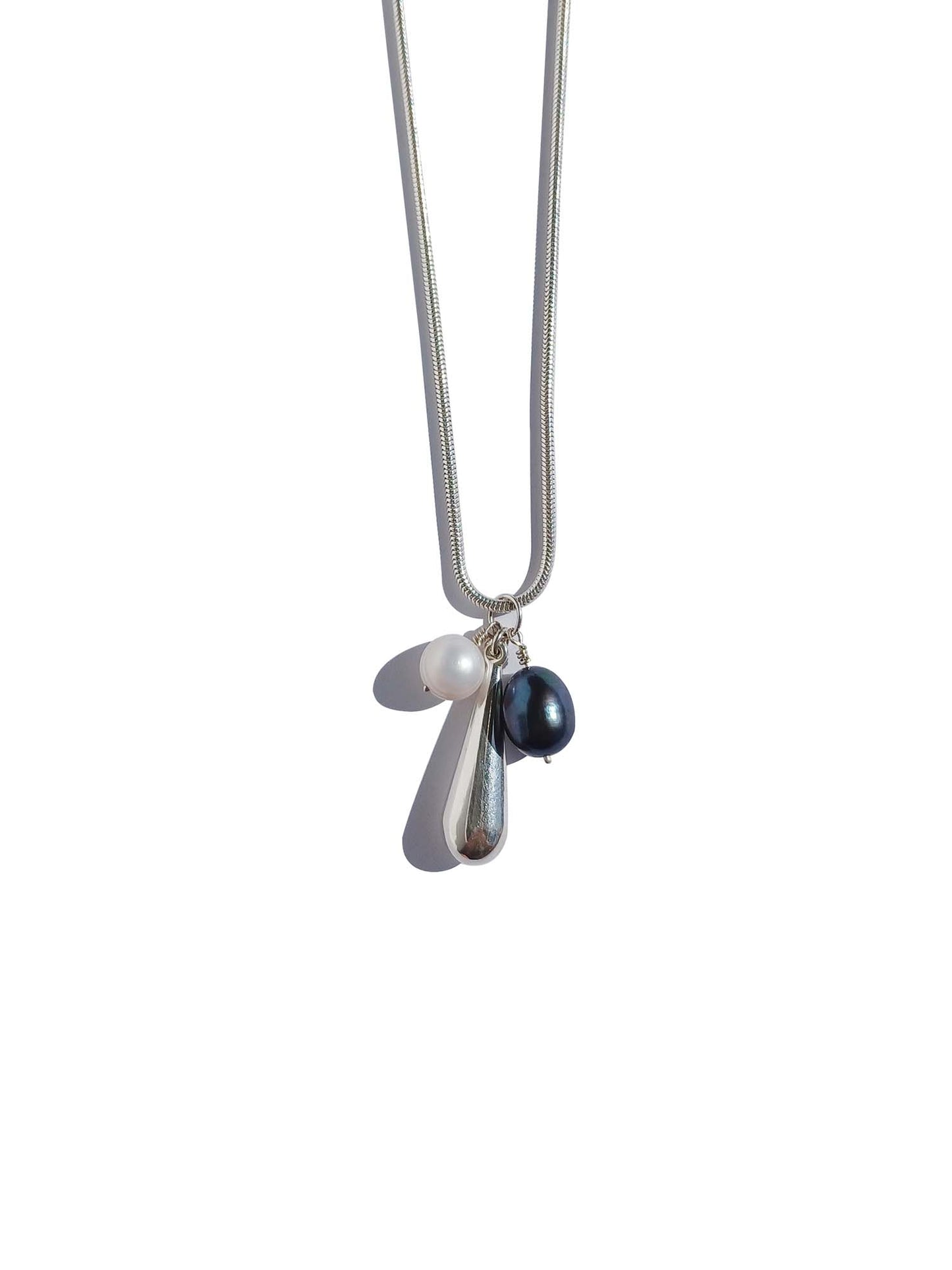Silver Drop & Pearls Silver Snake Chain