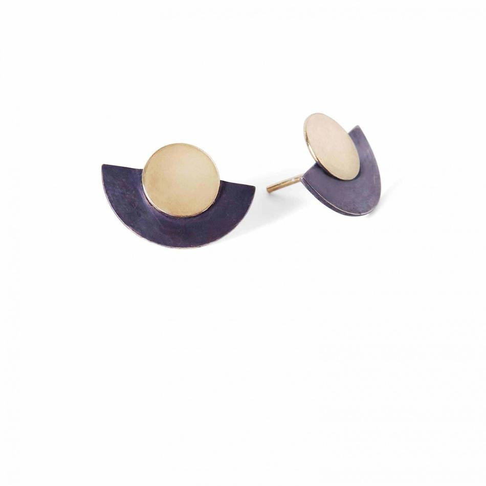 Charcoal & Gold Disc & Dot Earring