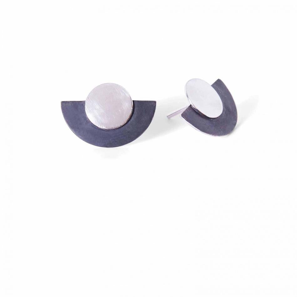 Charcoal & Silver Disc & Dot Earring