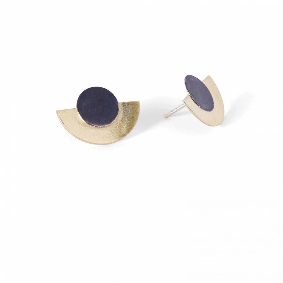 Gold & Charcoal Disc & Dot Earring