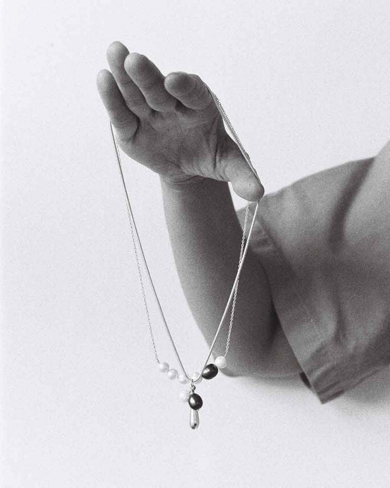 Charcoal Ball & Pearl Snake Necklace
