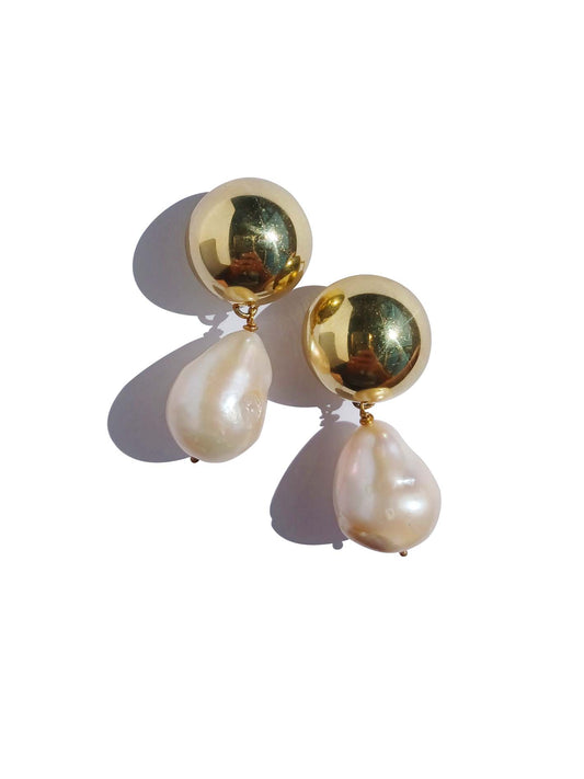 Big Ass Gold Domed & Pearl Earrings
