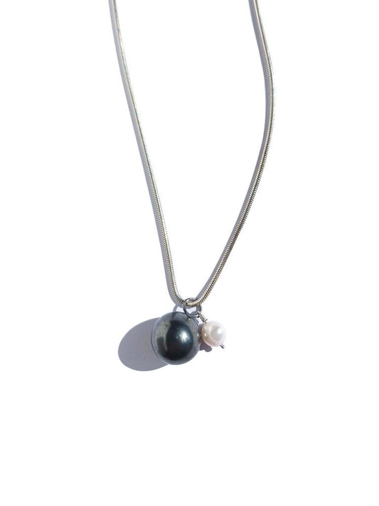Charcoal Ball & Pearl Snake Necklace