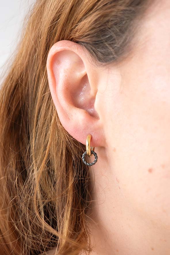 Gold & Charcoal Baby Double Hoop Earrings