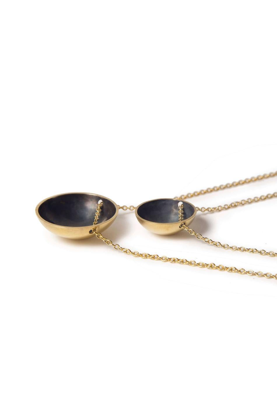 Gold & charcoal bowl domed necklace