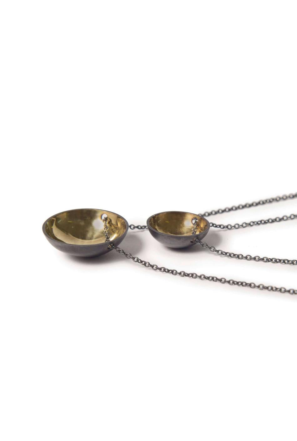 Charcoal & gold bowl domed necklace