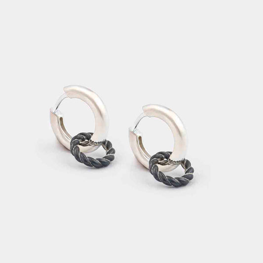 Silver & Charcoal Baby Double Hoop Earrings