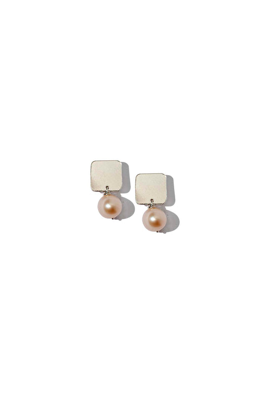Silver & Pink Pearl Square Jane Earrings