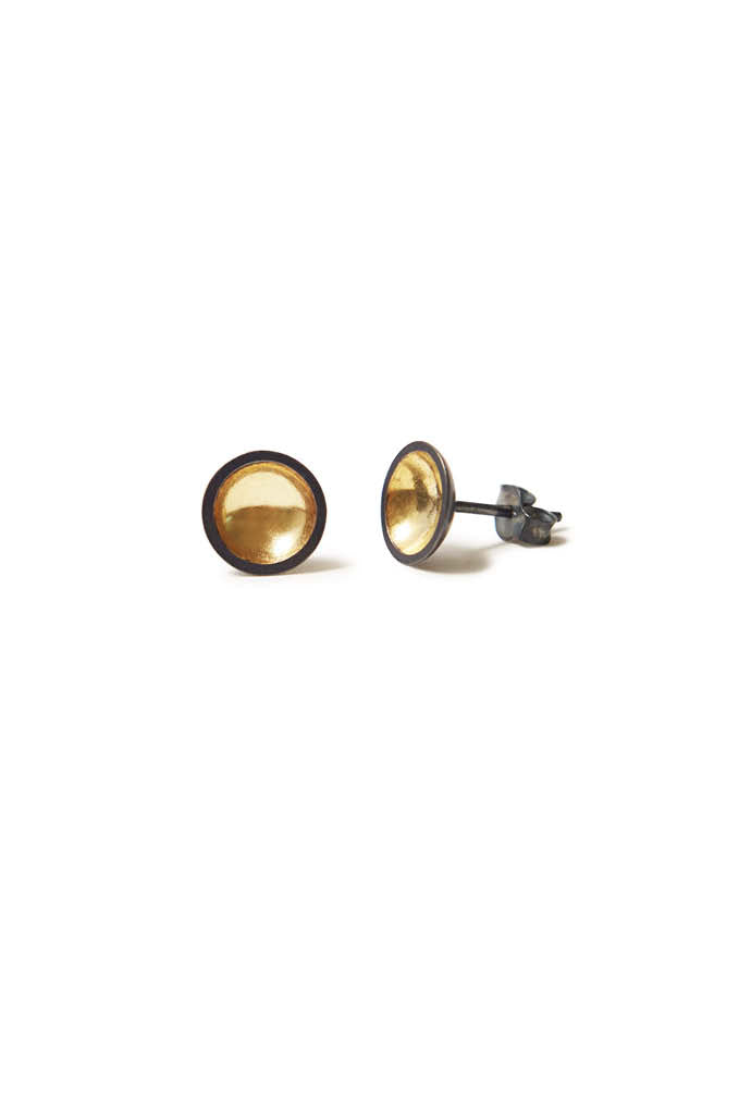 Charcoal & Gold domed earrings