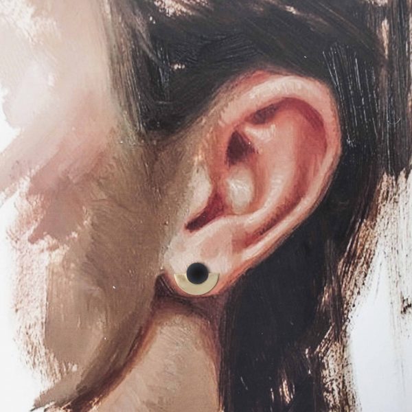 Gold & Charcoal Disc & Dot Earring