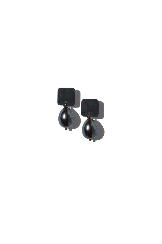 Charcoal & Black Pearl Square Jane Earrings