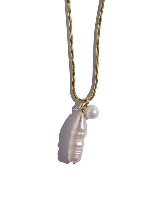 Pink Long & White Pearl Snake Chain