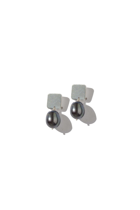 Silver & Black Pearl Square Jane Earrings