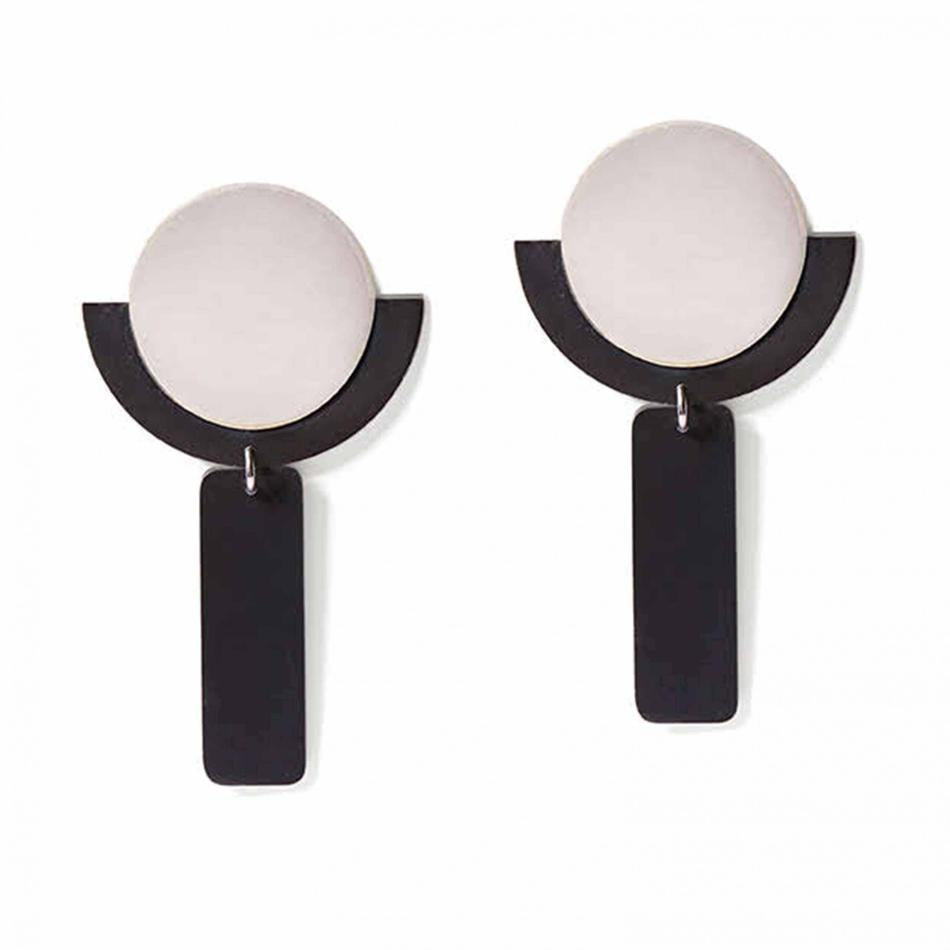Silver & Charcoal Round Deco Dangles