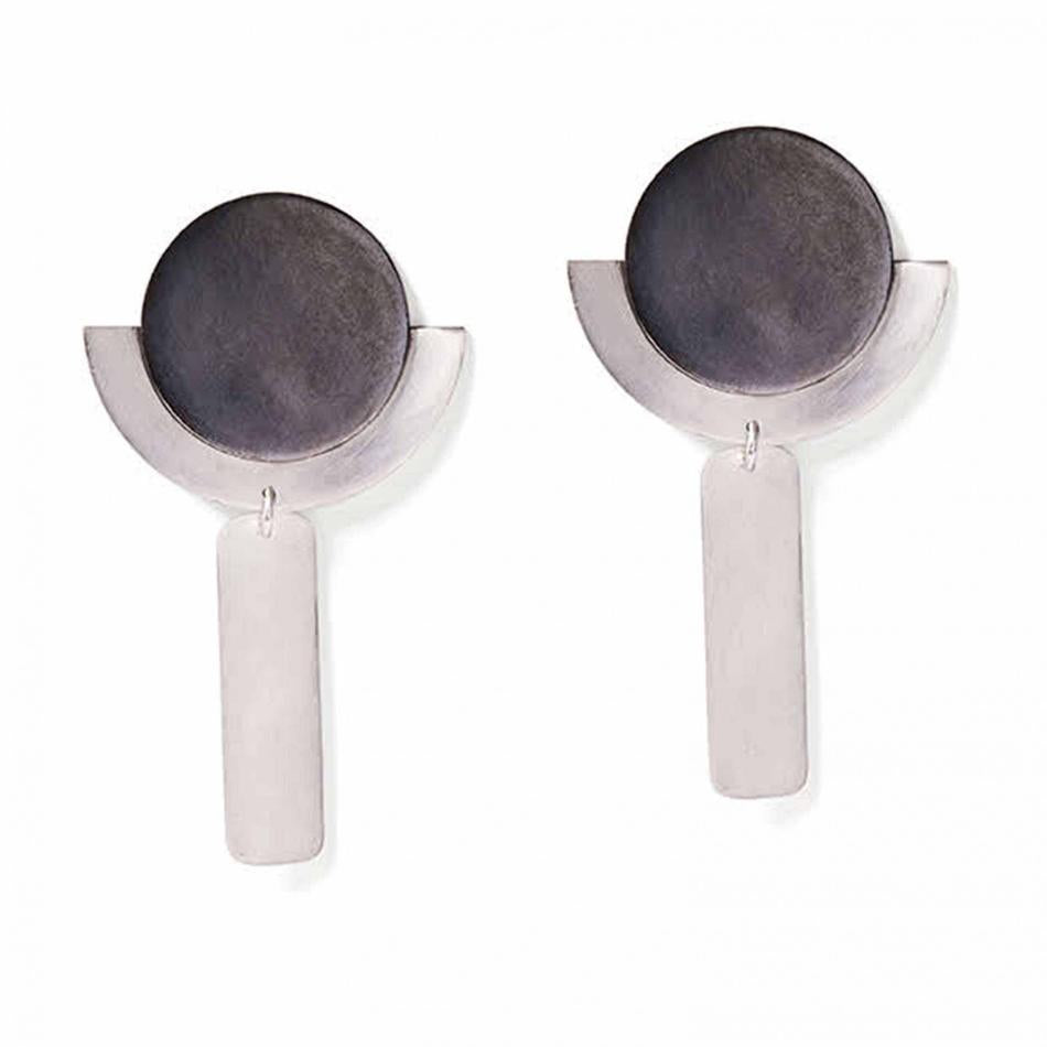 Charcoal & Silver Round Deco Dangles