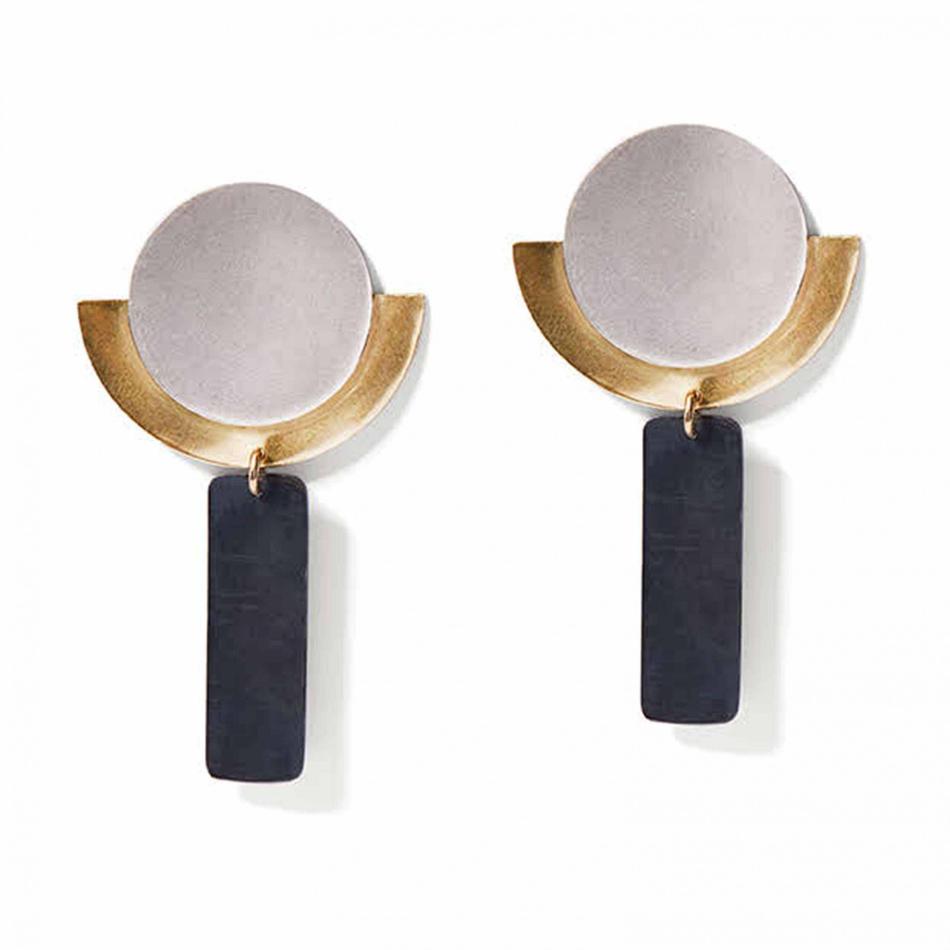 Silver, Gold & Charcoal Round Deco Dangles