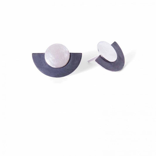 Charcoal & Silver Disc & Dot Earring