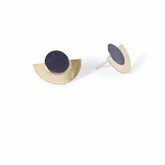Gold & Charcoal Disc & Dot Earring