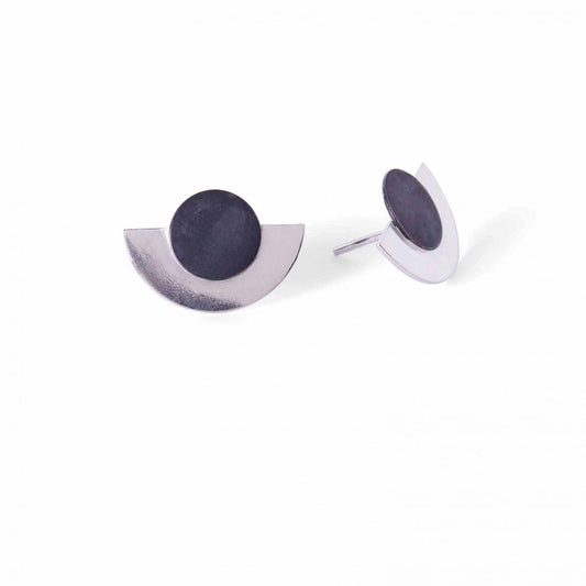 Silver & Charcoal Disc & Dot Earring